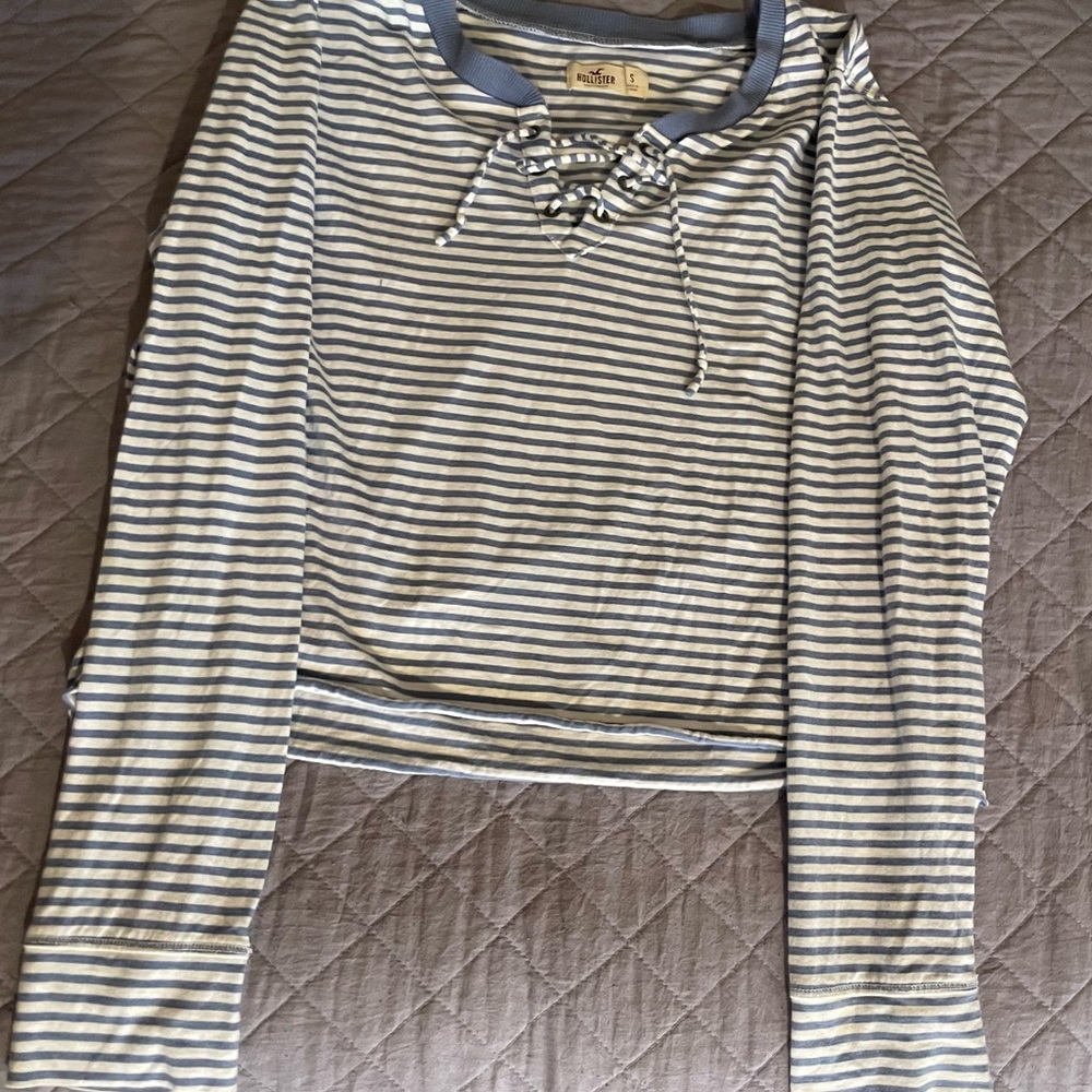 Hollister Co. Striped Long Sleeve Lace-Up Top